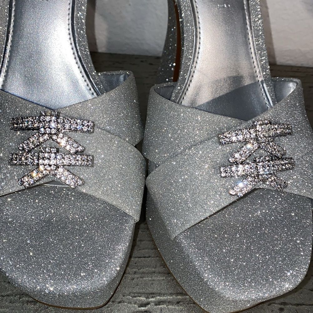Gianni Bini Glitter Rhinestone Bow Platform Sandals - Picture 6 of 10